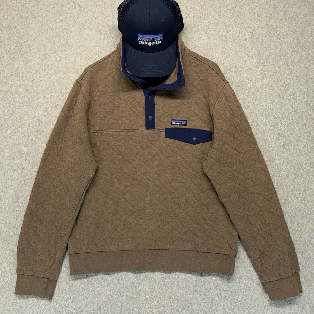 Patagonia Quilted Snap-T Pullover‎ w/ Trucker Hat Brown Blue Men's M